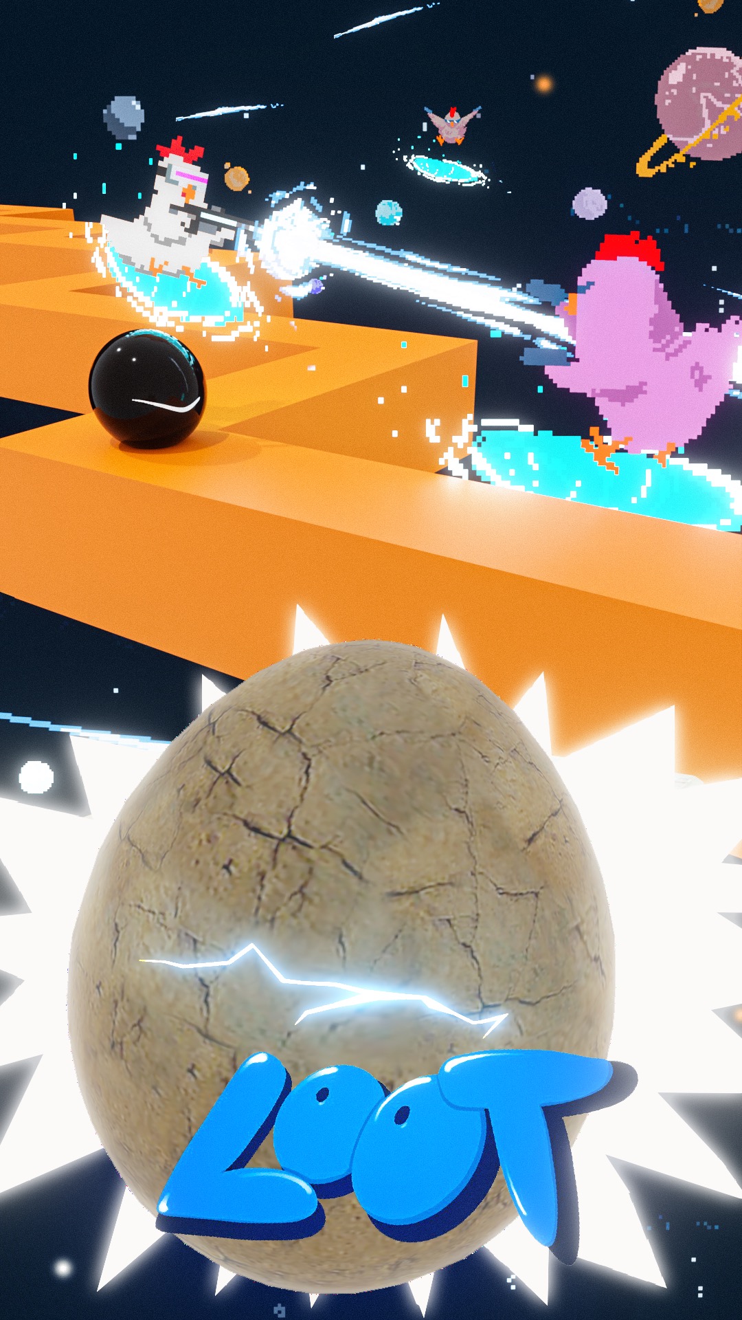 Polli che si sparano con pistole laser nello spazio